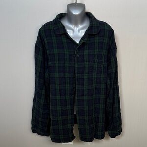 L.L. Bean Green and Navy Plaid Flannel Shirt